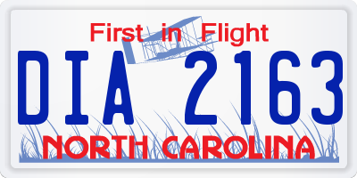 NC license plate DIA2163