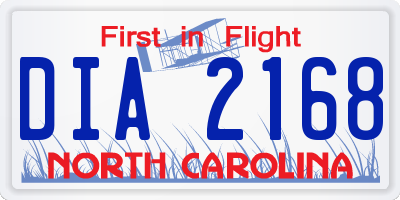 NC license plate DIA2168