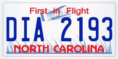NC license plate DIA2193