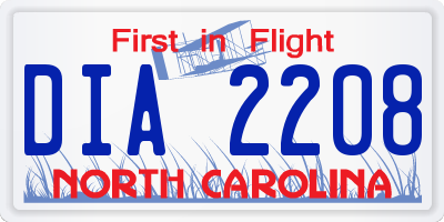 NC license plate DIA2208