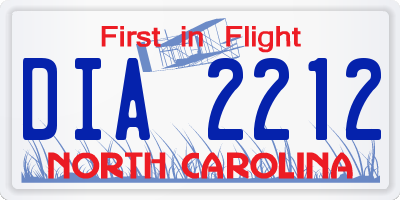 NC license plate DIA2212