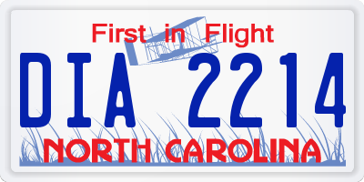 NC license plate DIA2214