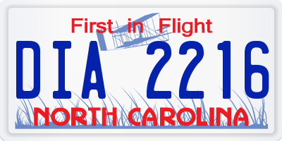NC license plate DIA2216