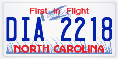 NC license plate DIA2218