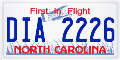 NC license plate DIA2226