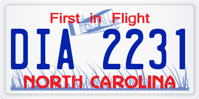 NC license plate DIA2231