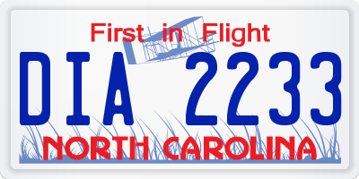 NC license plate DIA2233