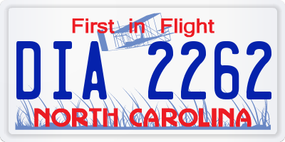 NC license plate DIA2262