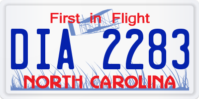 NC license plate DIA2283