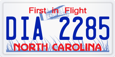 NC license plate DIA2285