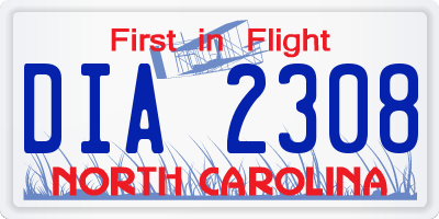 NC license plate DIA2308