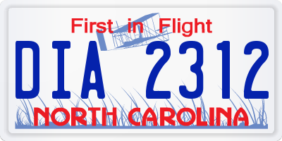 NC license plate DIA2312