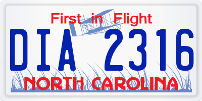NC license plate DIA2316