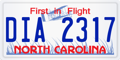 NC license plate DIA2317