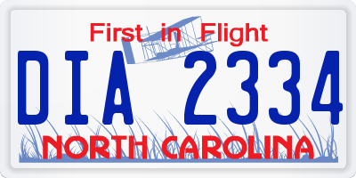 NC license plate DIA2334