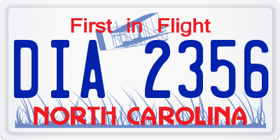 NC license plate DIA2356