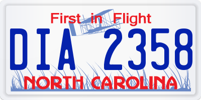 NC license plate DIA2358