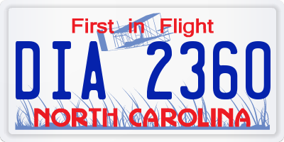 NC license plate DIA2360