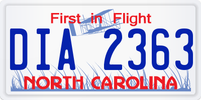 NC license plate DIA2363
