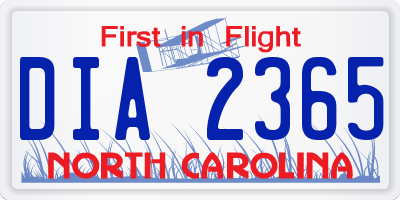 NC license plate DIA2365