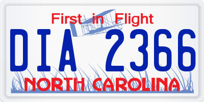 NC license plate DIA2366