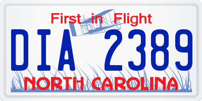 NC license plate DIA2389