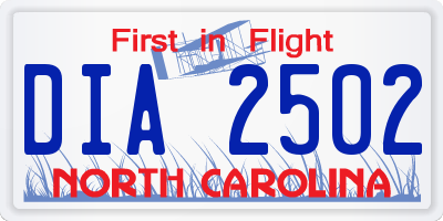 NC license plate DIA2502