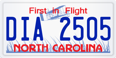 NC license plate DIA2505