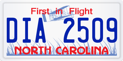 NC license plate DIA2509