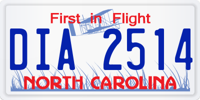 NC license plate DIA2514