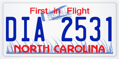NC license plate DIA2531