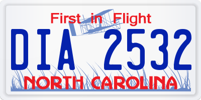 NC license plate DIA2532