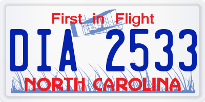 NC license plate DIA2533