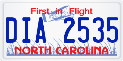 NC license plate DIA2535