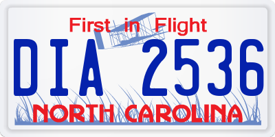 NC license plate DIA2536
