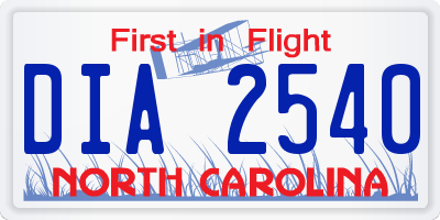 NC license plate DIA2540