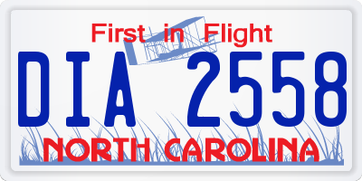 NC license plate DIA2558