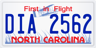 NC license plate DIA2562