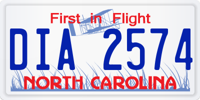 NC license plate DIA2574