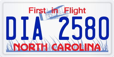 NC license plate DIA2580