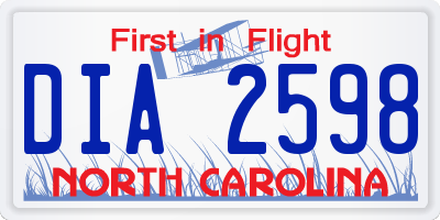 NC license plate DIA2598