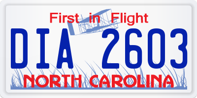 NC license plate DIA2603