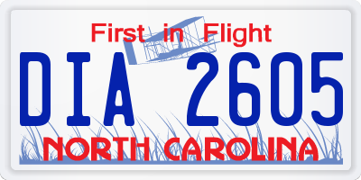 NC license plate DIA2605