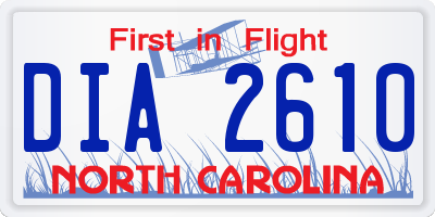 NC license plate DIA2610