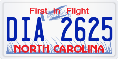 NC license plate DIA2625