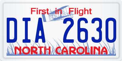 NC license plate DIA2630
