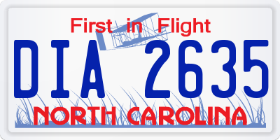 NC license plate DIA2635
