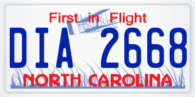 NC license plate DIA2668