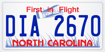 NC license plate DIA2670