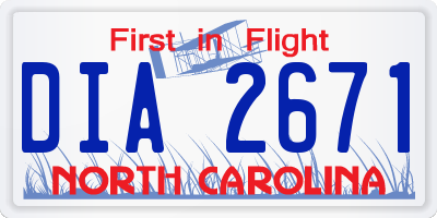 NC license plate DIA2671